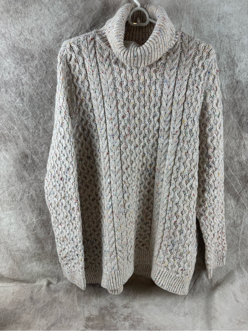 Lands' End Oatmeal Speckle Cable-Knit Turtleneck Sweater XL Cozy fall sweater